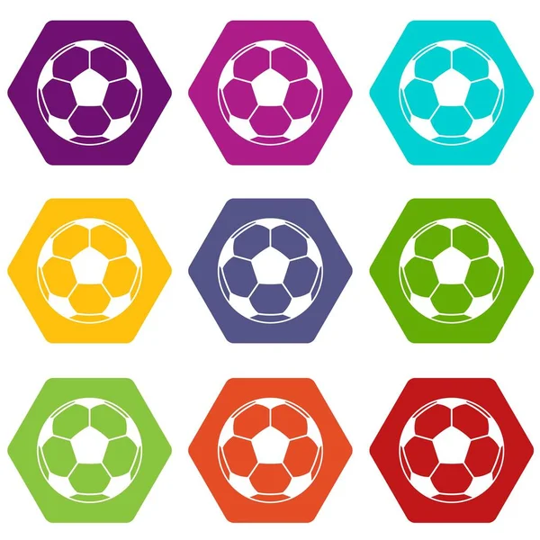 Voetbal of de voetbal pictogrammenset bal kleur hexahedron — Stockvector