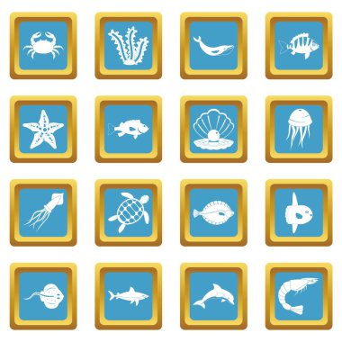 Deniz hayvanları simgeler gök mavisi