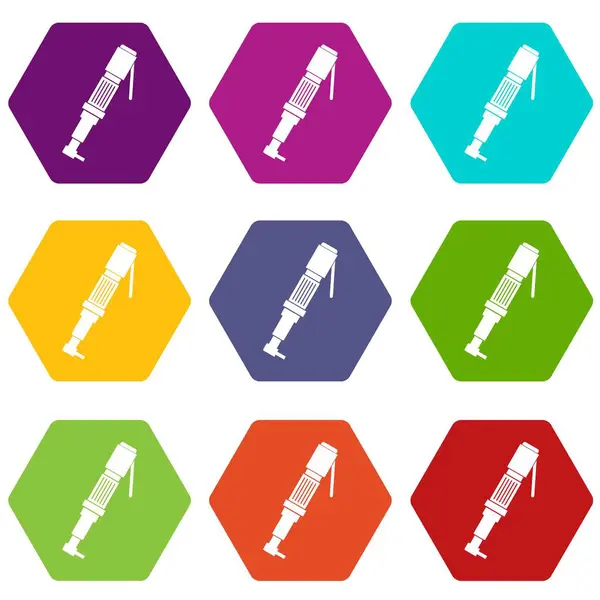 Jeu d’icônes de tournevis pneumatique hexaèdre couleur — Image vectorielle