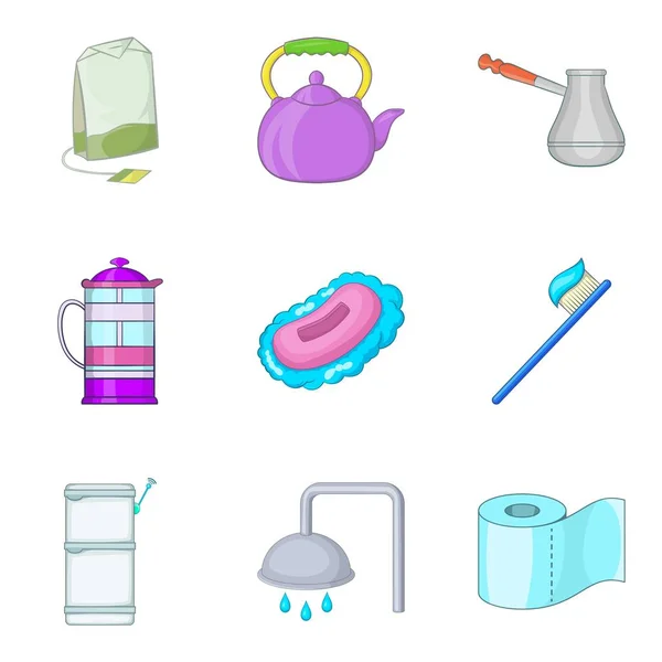 Wasruimte iconen set, cartoon stijl — Stockvector