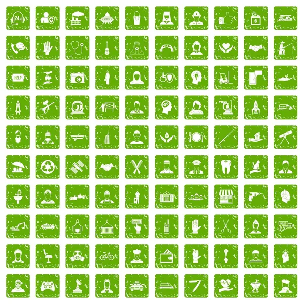 100 ícones de recursos humanos definir grunge verde — Vetor de Stock