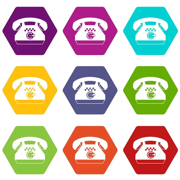 Taxi phone icon set color hexahedron — Stock Vector