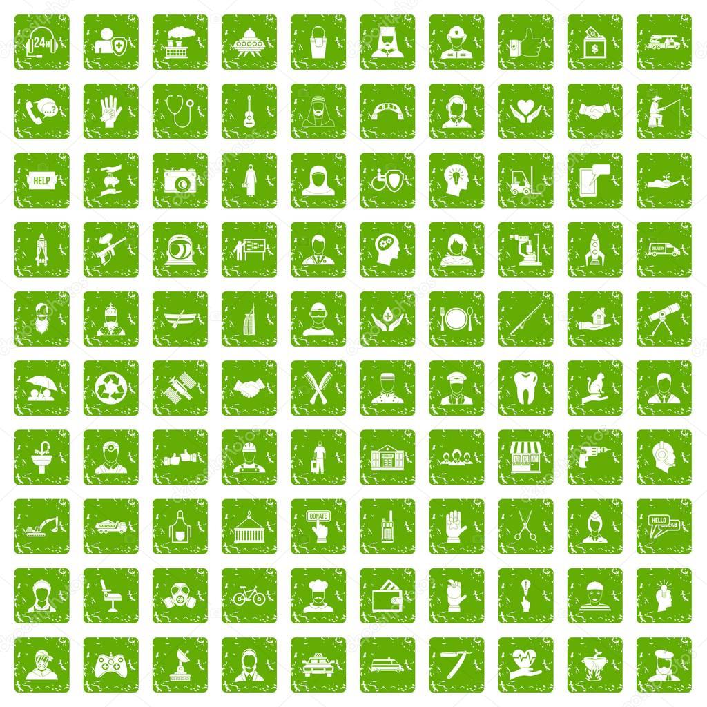 100 human resources icons set grunge green