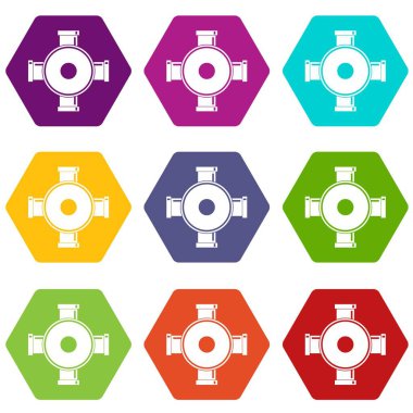 Renk altı yüzlü boru montaj Icon set