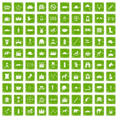 100 binicilik simgeler grunge yeşil ayarla