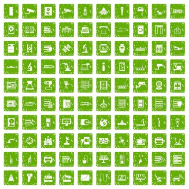 100 donanım simgeleri grunge yeşil ayarla