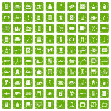 100 ev işi simgeler grunge yeşil ayarla