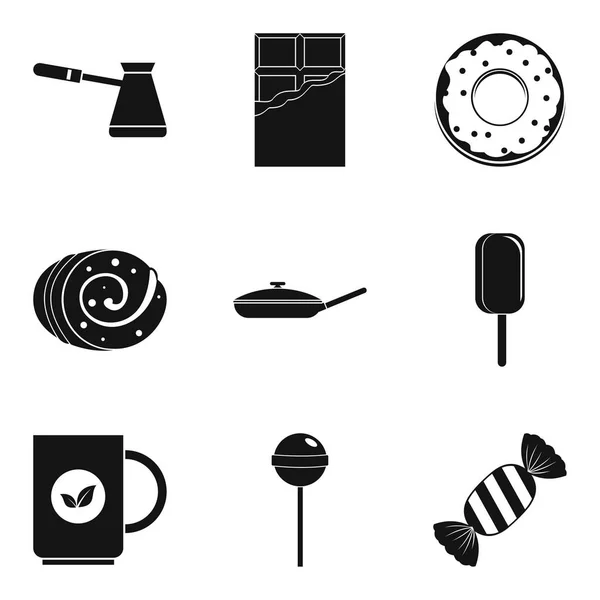 Süßigkeiten und Kaffee-Icon-Set, einfacher Stil — Stockvektor