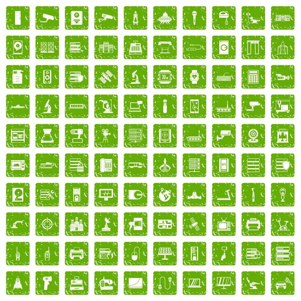 100 donanım simgeleri grunge yeşil ayarla