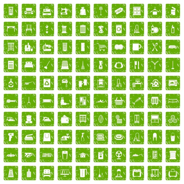 100 ev işi simgeler grunge yeşil ayarla