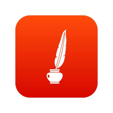 Mürekkep simgesi dijital kırmızı şişe tüy tüy kalem ayakta