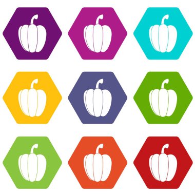 Renk altı yüzlü biber Icon set