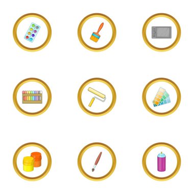 Boya araçları Icons set, karikatür tarzı