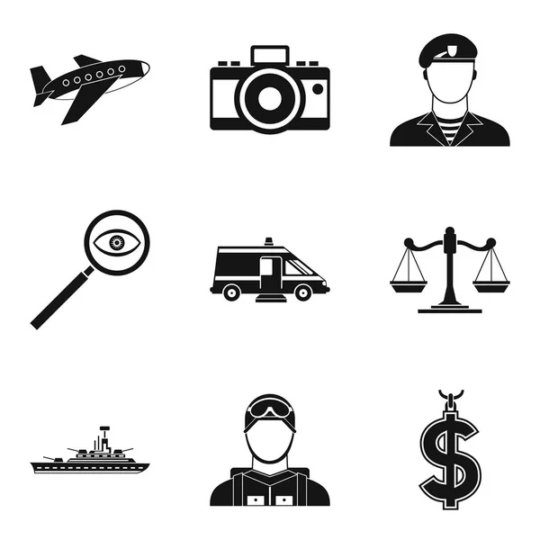 Conjunto de iconos de oficial de policía, estilo simple — Vector de stock