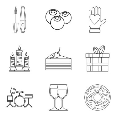 Tatlı yemek Icons set, anahat stili