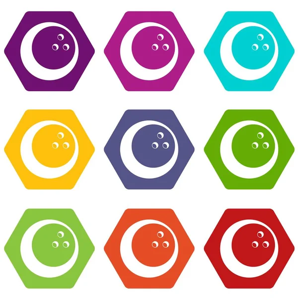 Renk altı yüzlü mermer bowling topu Icon set