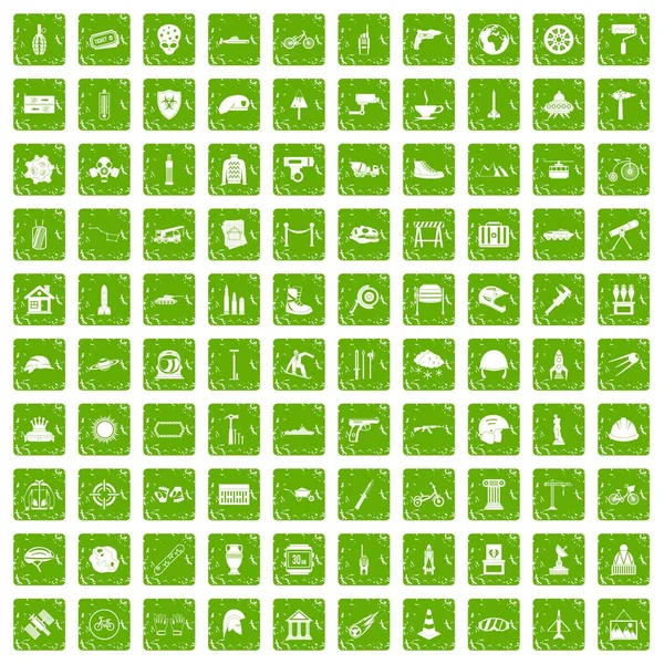 100 helm pictogrammen instellen grunge groene — Stockvector