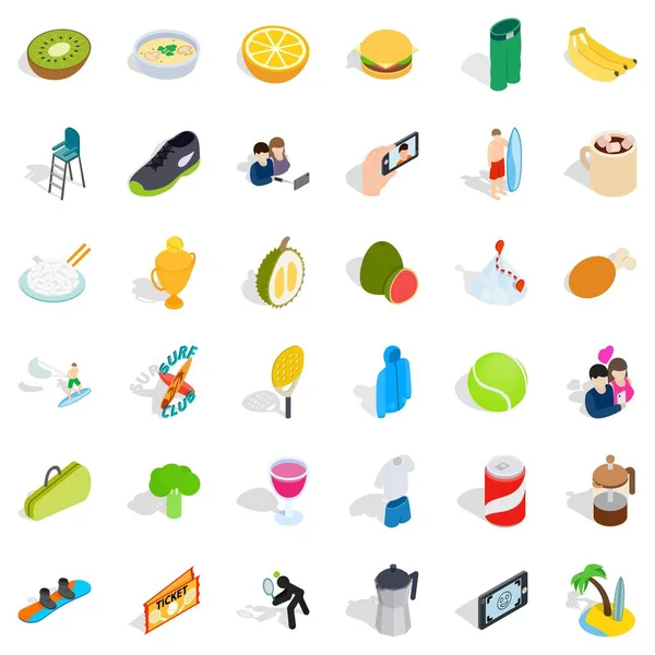 Surf club icons set, isometric style — Stock Vector
