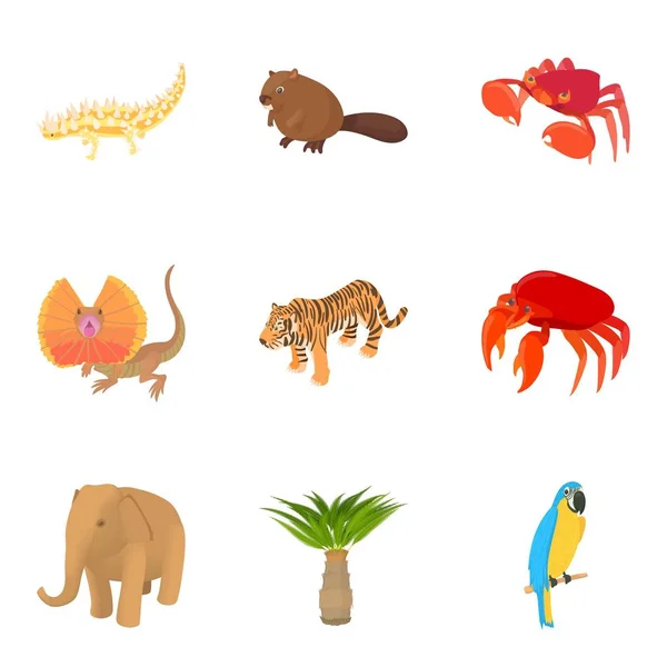 Africká zvířata ikony nastavit, kreslený styl — Stockový vektor