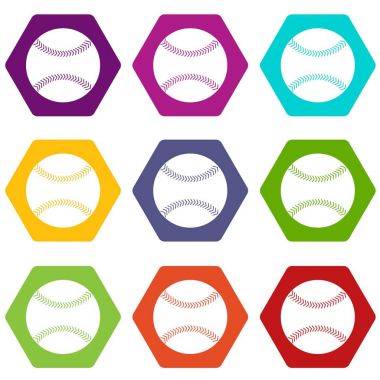 Renk altı yüzlü beyzbol Icon set