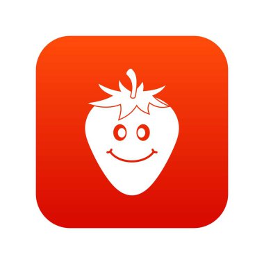 Olgun gülümseyen çilek simgesi dijital kırmızı