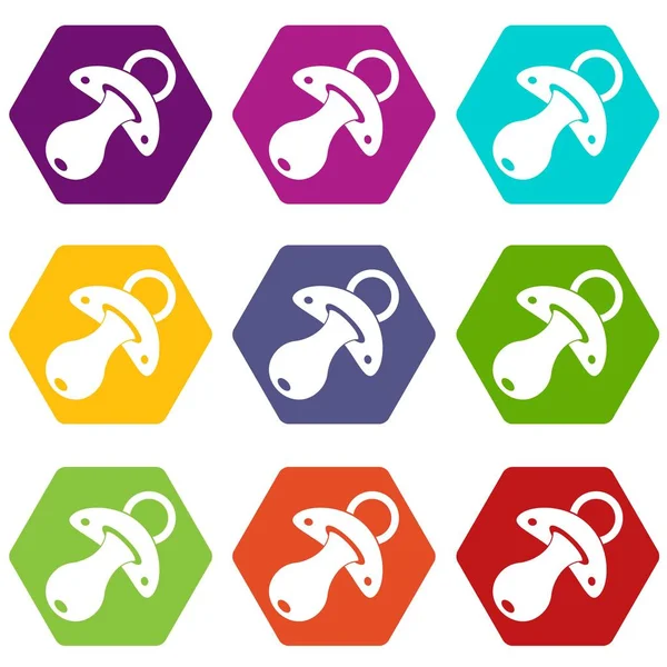 Renk altı yüzlü bebek emziği Icon set