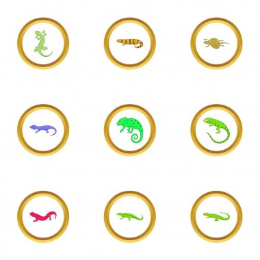 Kertenkele Icons set, karikatür tarzı