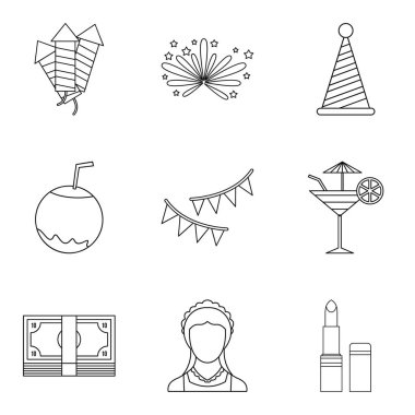 Parlak akşam Icons set, anahat stili