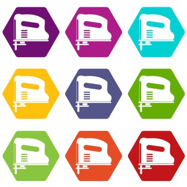 Renk altı yüzlü pnömatik silah Icon set