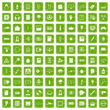 100 bilgi simgeleri grunge yeşil ayarla