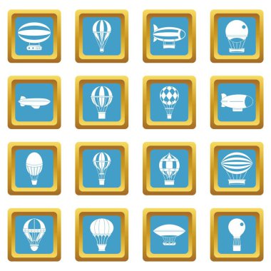 Retro balonlar uçak simgeler gök mavisi