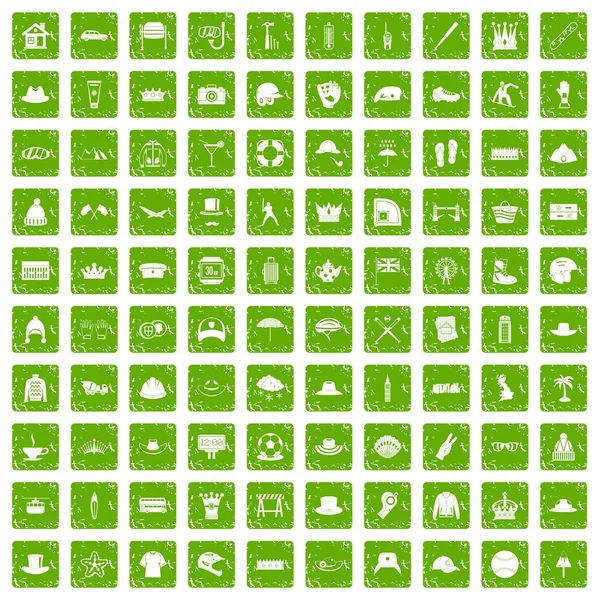 100 şapka simgeler grunge yeşil ayarla