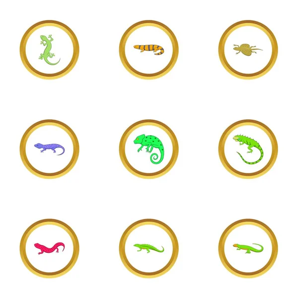 Juego de iconos de lagarto, estilo de dibujos animados — Archivo Imágenes Vectoriales