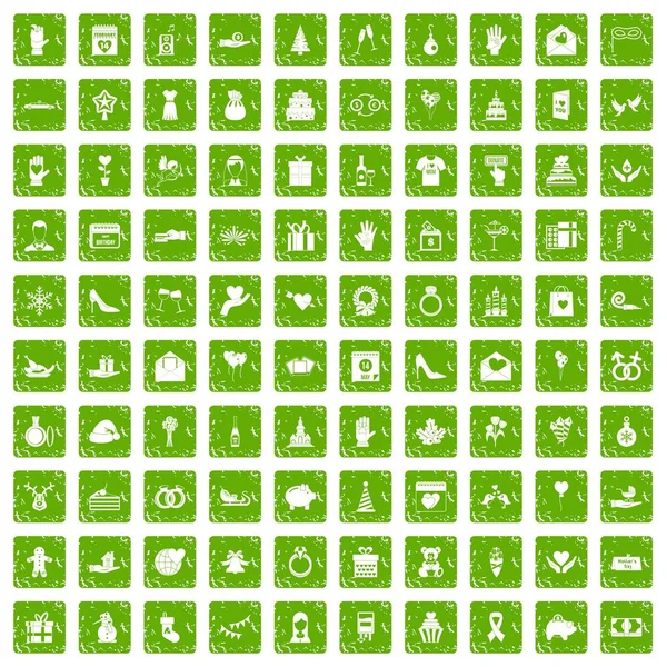 100 подарочных икон, зеленый гранж — стоковый вектор
