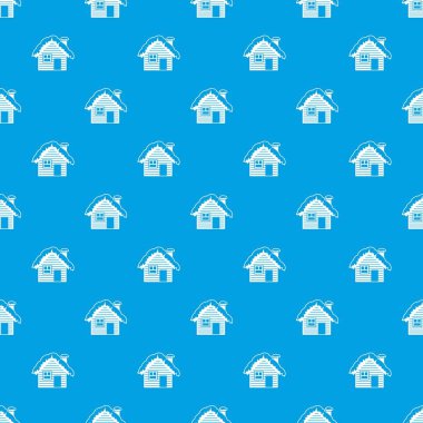 Ahşap ev ile kar desen kesintisiz mavi kaplı