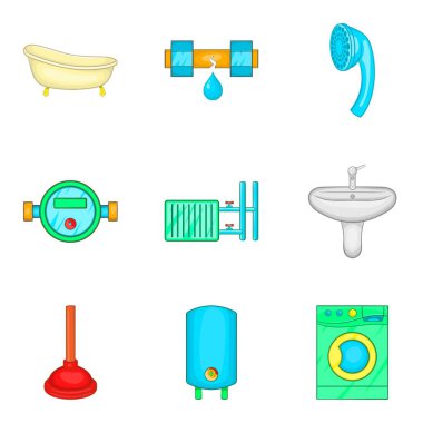 Banyo Icons set, karikatür tarzı