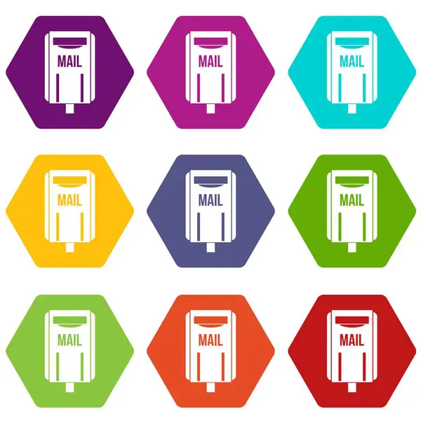 Cuadro de correos icono conjunto hexaedro de color — Vector de stock