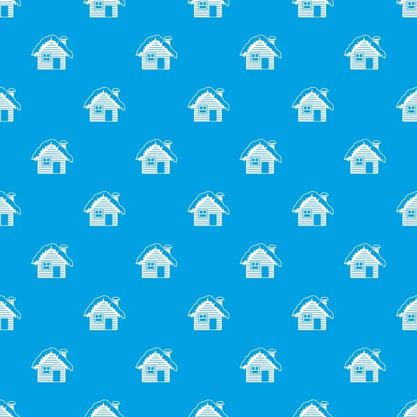 Wooden house covered with snow pattern seamless blue — Stock Vector