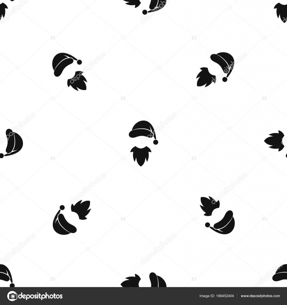 Berretto con pompon di Babbo Natale e ripetizione del modello senza cuciture in colore nero per tutto il disegno della barba