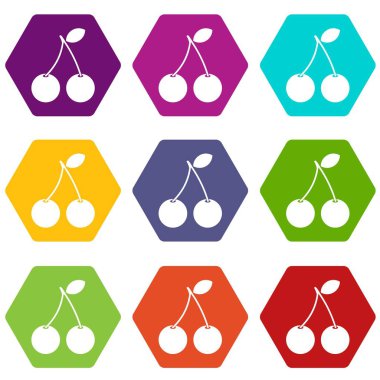 İki Olgun Kiraz meyveleri simge kümesi renk altı yüzlü