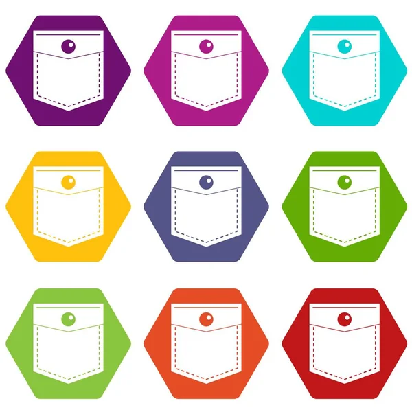 Renk altı yüzlü siyah cep sembol simge seti