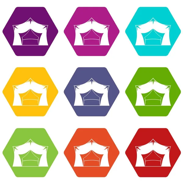 Renk altı yüzlü tente çadır Icon set — Stok Vektör