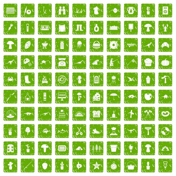 100 hobby icone set grunge verde — Vettoriale Stock