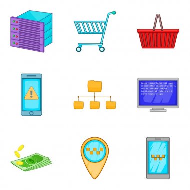 Simge seti, karikatür tarzı bilgisayar sunucu