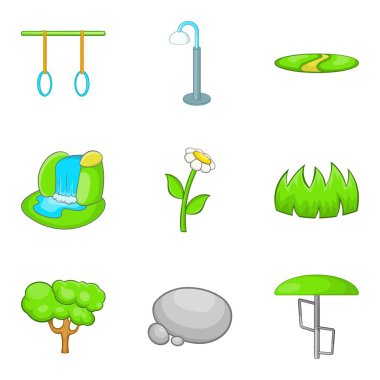 Egzersiz park Icons set, karikatür tarzı