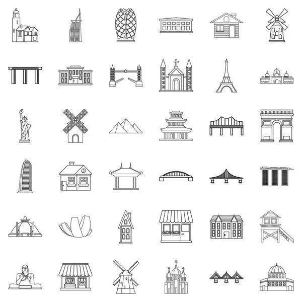 Conjunto de iconos de torre, estilo de contorno — Vector de stock