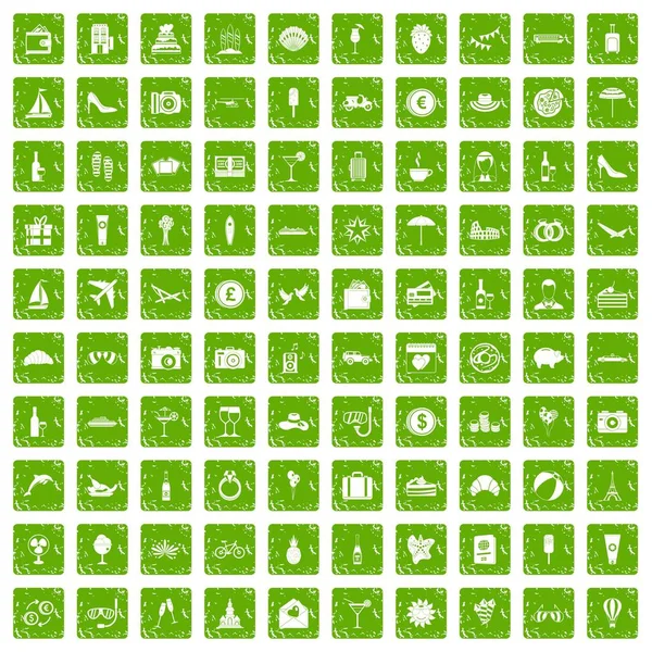 100 smekmånad ikoner anger grunge grön — Stock vektor