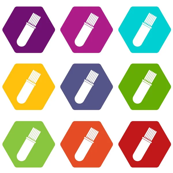 Lassen pictogrammenset staven kleur hexahedron — Stockvector