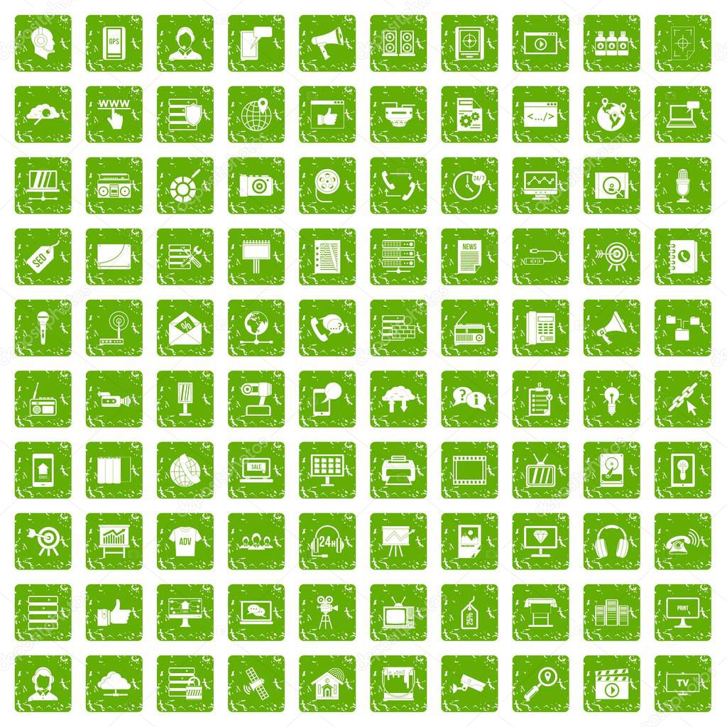 100 information technology icons set grunge green