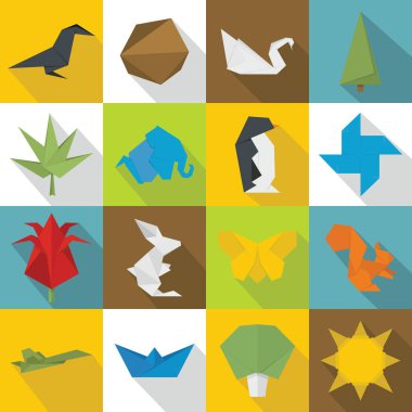 Origami Icons set, düz stil